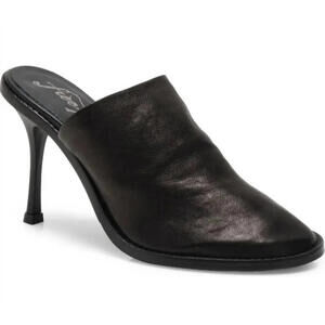 New Free People Black Leather Leila Heeled Mules Size 39 US 9